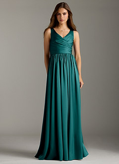 Azazie Keyla Brautjungfernkleider A-Linie Plissee Stretch-Satin Kleid Pfau image4