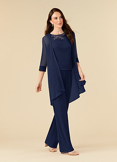 Azazie Frances Mère de la mariée Robes Robe Combinaison/Tailleur Pantalon en Maille Découpé Bleu Marine Foncé image3