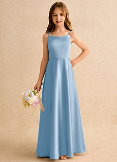 Azazie Joella Girls Formal Flower Girl Dresses Powder Blue A-Line Pleated Stretch Satin Dress image3