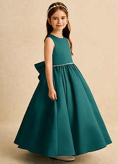 Azazie Daisies Flower Girl Dresses Peacock Ball-Gown Bow Matte Satin Dress image3