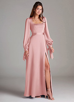 Azazie Leonia Suknie dla druhen Linia A Długi rękaw Satyna elastyczna Do ziemi Sukienka image3