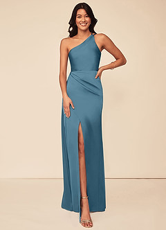 Azazie Maron Bridesmaid Dresses Bermuda A-Line One Shoulder Stretch Satin Dress image1