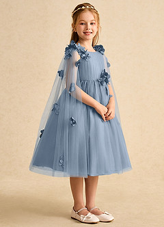 Azazie Staria Blumenmädchenkleider Ballkleid Gestreift Tüll Kleid Staubblau image8