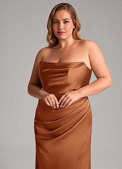 Azazie Leonis Bridesmaid Dresses Copper Mermaid Pleated Stretch Satin Convertible Dress image10