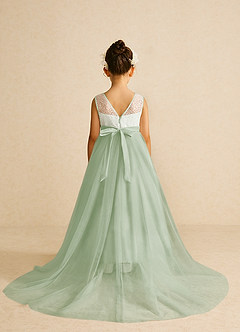 Azazie Tay Robe Demoiselle D'honneur Fillette Robe Trapèze en Tulle Paillettes Vert Sauge image2