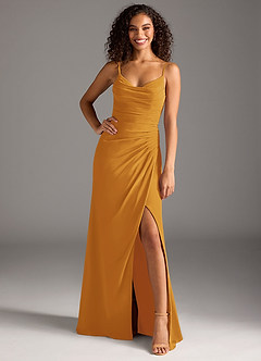 Azazie Deandra Bridesmaid Dresses Butterscotch Mermaid Pleated Chiffon Dress image1
