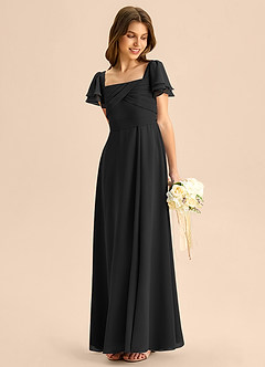 Azazie Azey Junior Black A-Line Ruched Chiffon Dress image3