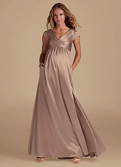 Azazie Allessia Maternity Bridesmaid Dresses A-Line Metallic Satin Floor-Length Dress image1