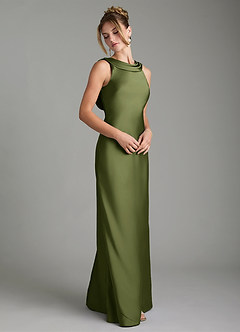 Azazie Aussie Bridesmaid Dresses Olive Sheath Pleated Stretch Satin Dress image5