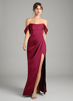 Azazie Johana Bridesmaid Dresses Burgundy Mermaid Off the Shoulder Stretch Satin Convertible Dress image5