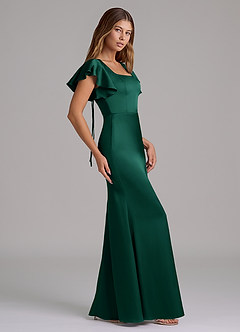 Azazie Elkie Bridesmaid Dresses Emerald Mermaid Square Neckline Stretch Satin Dress image3