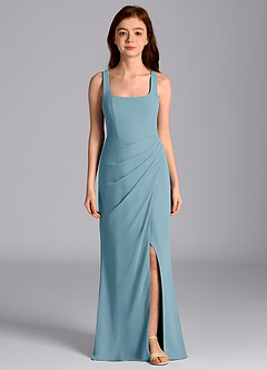 Azazie Mero Junior Meerjungfrau-Linie Plissee Chiffon Kleid Stimmungsvolles Blau image4
