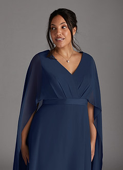 Azazie Isa Mother of the Bride Dresses Dark Navy A-Line V-Neck Pleated Chiffon Dress image11