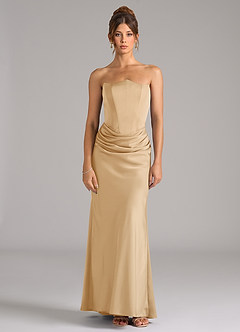 Azazie Debby Vestidos de damas de honor Vestido de Oro de Satén Elástico de Corte Sirena Convertible con Sin tirantes image5