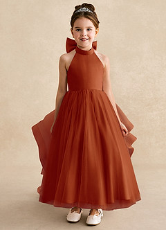 Azazie Bev Flower Girl Dresses Paprika A-Line Convertible Tulle Dress image3