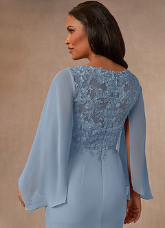 Azazie Perry vestidos de madre de la novia Vestido de Azul Polvoriento de Gasa de Corte Sirena con Encaje cuello pico image4