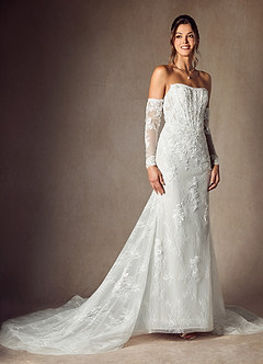 Azazie Caitlin Wedding Dresses Diamond White Mermaid Strapless Lace Dress image7
