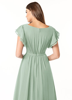 Azazie Daphne Modest Bridesmaid Dresses A-Line Ruffled Chiffon Floor-Length Dress image5
