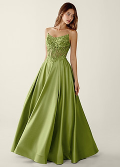 Zuri Basil Satin Wrap Beaing Corset A-line Prom Dress image4