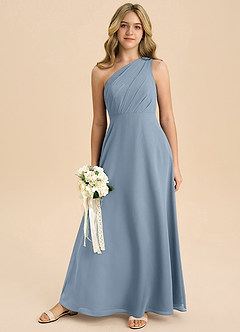 Azazie Phaedra Junior Dusty Blue A-Line Pleated Chiffon Dress image8