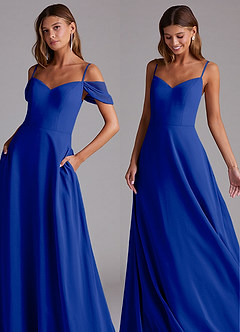 Azazie Marley Bridesmaid Dresses Royal Blue A-Line Off the Shoulder Chiffon Convertible Dress image8