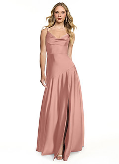 Azazie Kayla Final Sale Rosette A-Line Side Slit Stretch Satin Dress image1