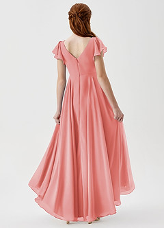 Azazie Caria Junior Coral A-Line Pleated Chiffon Dress image2