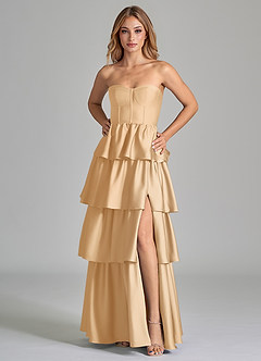 Azazie Faye Brautjungfernkleider A-Linie Gestreift Stretch-Satin Kleid Gold image5