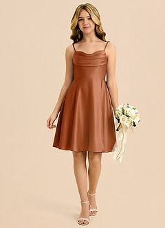 Azazie Bear Junior Linia A Dekolt w kształcie serca Satyna elastyczna Mini Młodsza druhna Sukienka image1