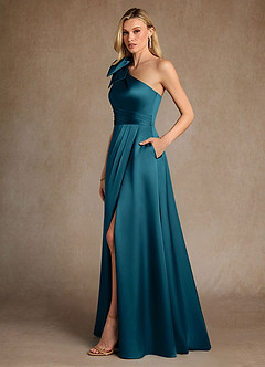 Azazie Easton Mother of the Bride Dresses Ink Blue A-Line One Shoulder Stretch Satin Dress image2