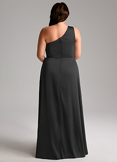 Azazie Brooke Bridesmaid Dresses Black A-Line One Shoulder Stretch Satin Dress image9