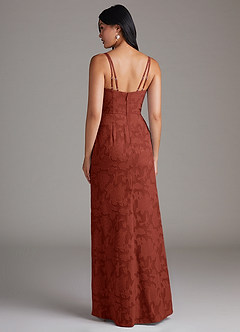 Azazie Leo Robes de demoiselle d'honneur Robe Fourreau en Blumen-Burnout Plissée Terracotta image2