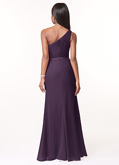 Azazie Liza Bridesmaid Dresses Plum Mermaid One Shoulder Chiffon Dress image2
