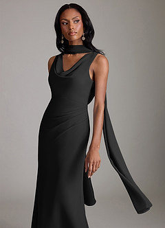 Azazie Linelle Bridesmaid Dresses Black Mermaid Pleated Chiffon Dress image7