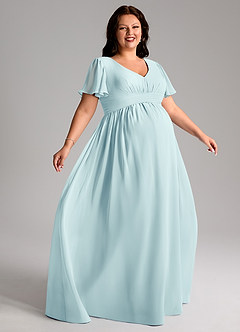 Azazie Verna Maternity Bridesmaid Dresses A-Line V-Neck Ruched Chiffon Floor-Length Dress image9