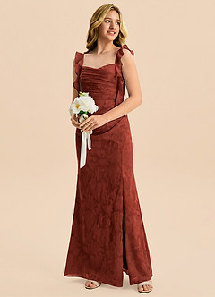 Azazie Jessamine Junior Terracotta Mermaid Sweetheart Neckline Floral Burnout Dress image4