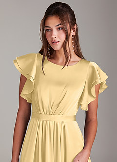 Azazie Daphne Modest Bridesmaid Dresses A-Line Ruched Stretch Satin Floor-Length Dress image5
