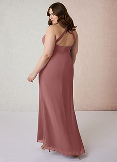 Azazie Becca Bridesmaid Dresses Desert Rose Sheath V-Neck Chiffon Dress image10