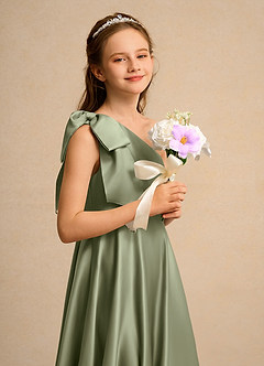 Azazie Guppy Girls Formal Flower Girl Klänningar Klä A-Line i Matt satäng Ena axeln image6