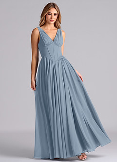 Azazie Delmie Bridesmaid Dresses Dusty Blue A-Line Corset Chiffon Dress image3