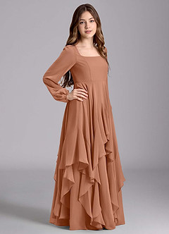 Azazie Clara Junior Abito A-Line in Chiffon Blusa Bronzo image4