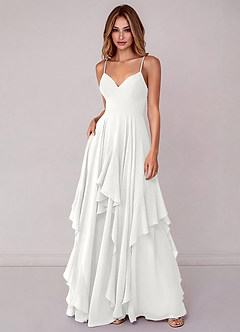 Azazie Zaina Brautjungfernkleider A-Linie Chiffon Kleid Weiß image3