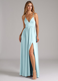 Azazie Aaida Robes de demoiselle d'honneur Robe Trapèze en Satin extensible Corset Bleu Nuage image4