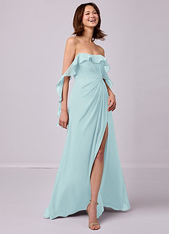 Barbie ♥ Azazie Bridesmaid Dresses Sea Glass A-Line Off the Shoulder Chiffon Convertible Dress image5