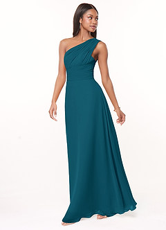 Azazie Ashley Bridesmaid Dresses Ink Blue A-Line Ruched Chiffon Dress image4