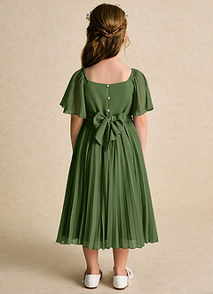 Azazie Gisele Robe Demoiselle D'honneur Fillette Robe Trapèze en Mousseline de soie Plissée Olive image6