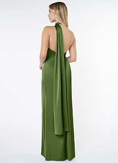 Azazie Kaylani Brautjungfernkleider Meerjungfrau-Linie Hoher Kragen Stretch-Satin Kleid Wacholder image2