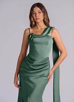 Azazie Inara Bridesmaid Dresses Eucalyptus Mermaid Pleated Stretch Satin Dress image7