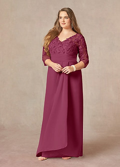 Azazie Joan Mother of the Bride Dresses Mulberry Sheath V-Neck Lace Chiffon Dress image8
