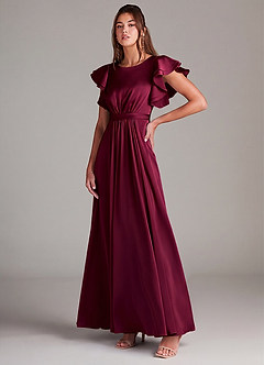 Azazie Daphne Vestidos modestos de dama de honra Vestido Linha A Franzido Comprimento do chão Cetim elástico image4